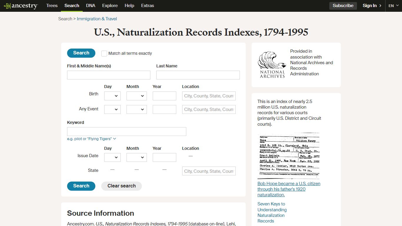 U.S., Naturalization Records Indexes, 1794-1995 - Ancestry.com